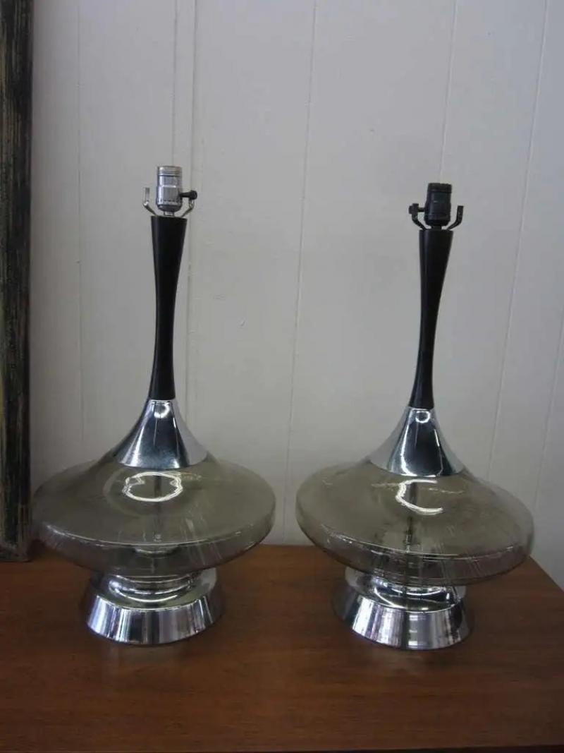 Fantasia Light Sexy Pair Of 1970 S Chrome Fiber Optic Globe Lamps Mid