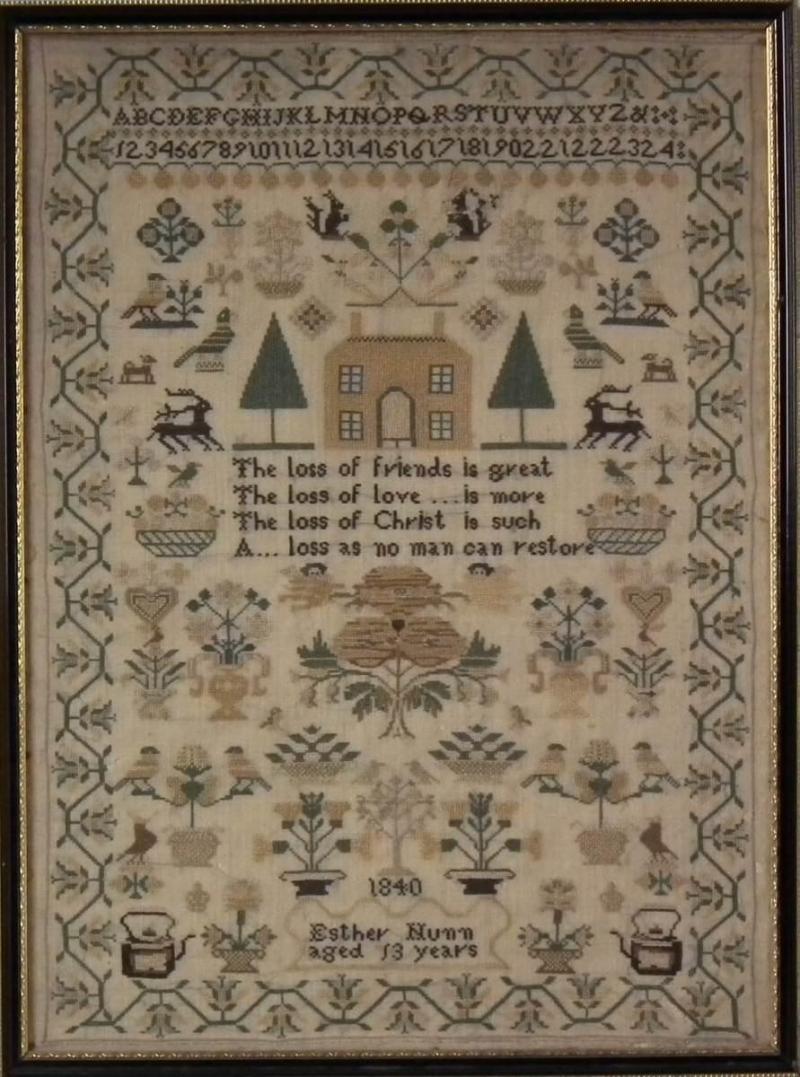 Victorian Folk Art Textile Sampler Dated By Esther Nunn