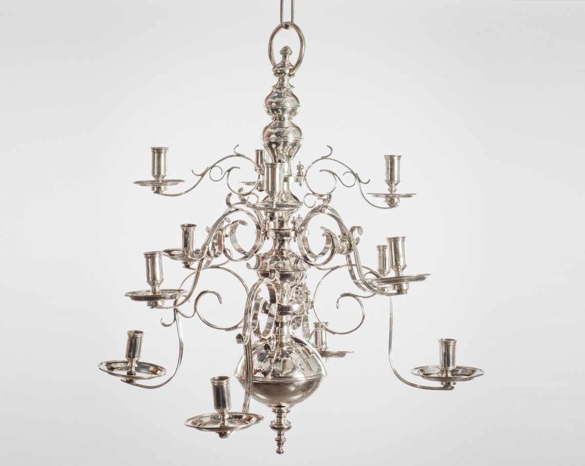 Vintage Early 20th Century Spanish Brass Chandelier With Glass Spears