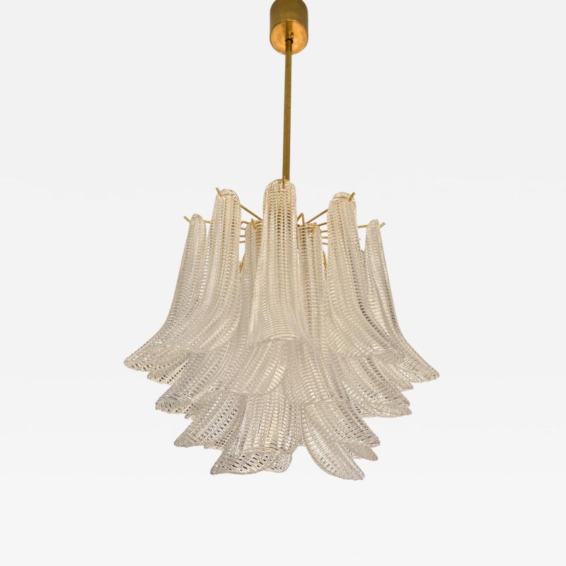  A V Mazzega Contemporary Murano Style Glass Sella Chandelier With Gold 24k Metal Frame