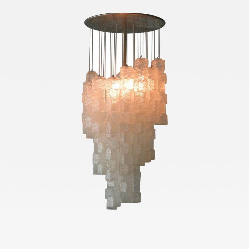  A V Mazzega Italian Modern Hand Blown Glass Ice Cube Chandelier Mazzega