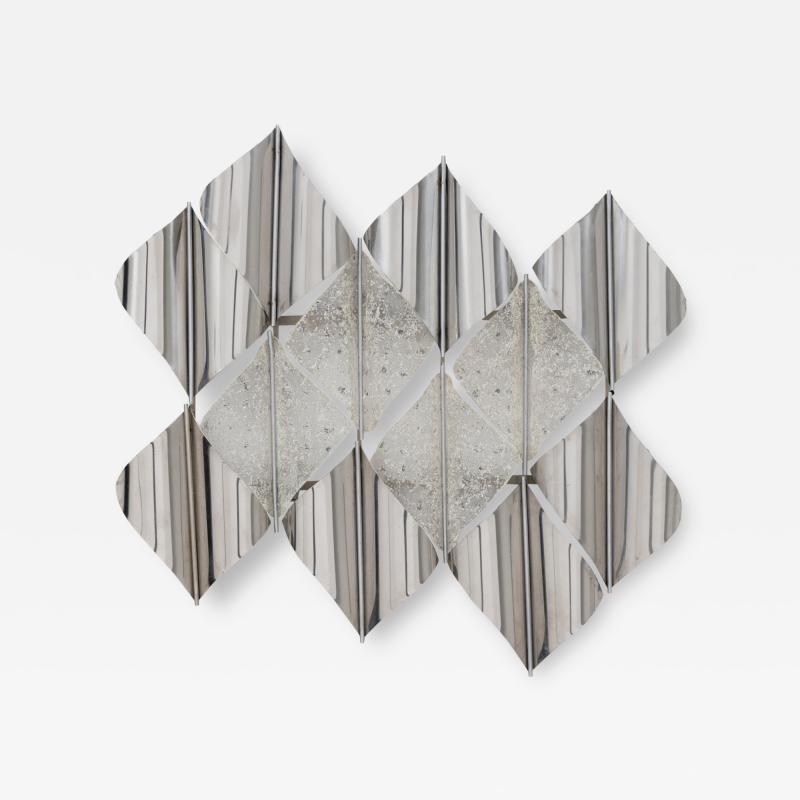  A V Mazzega Mazzega Italian Modern Handblown Glass Polished Stainless Steel Wall Light
