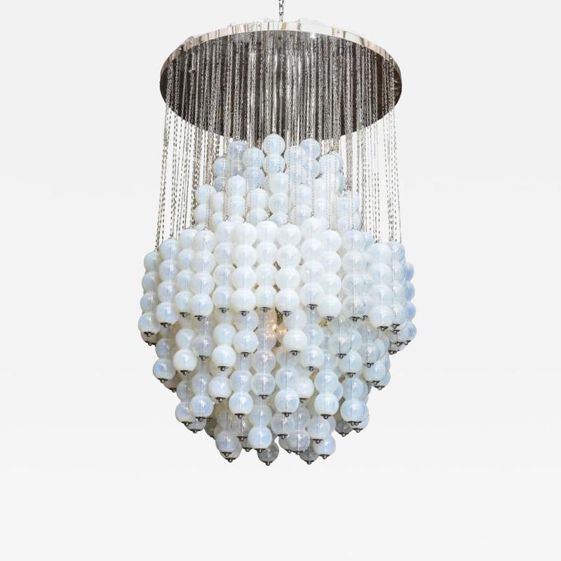  A V Mazzega Monumental Italian Modern Polished Chrome and Glass Chandelier Mazzega