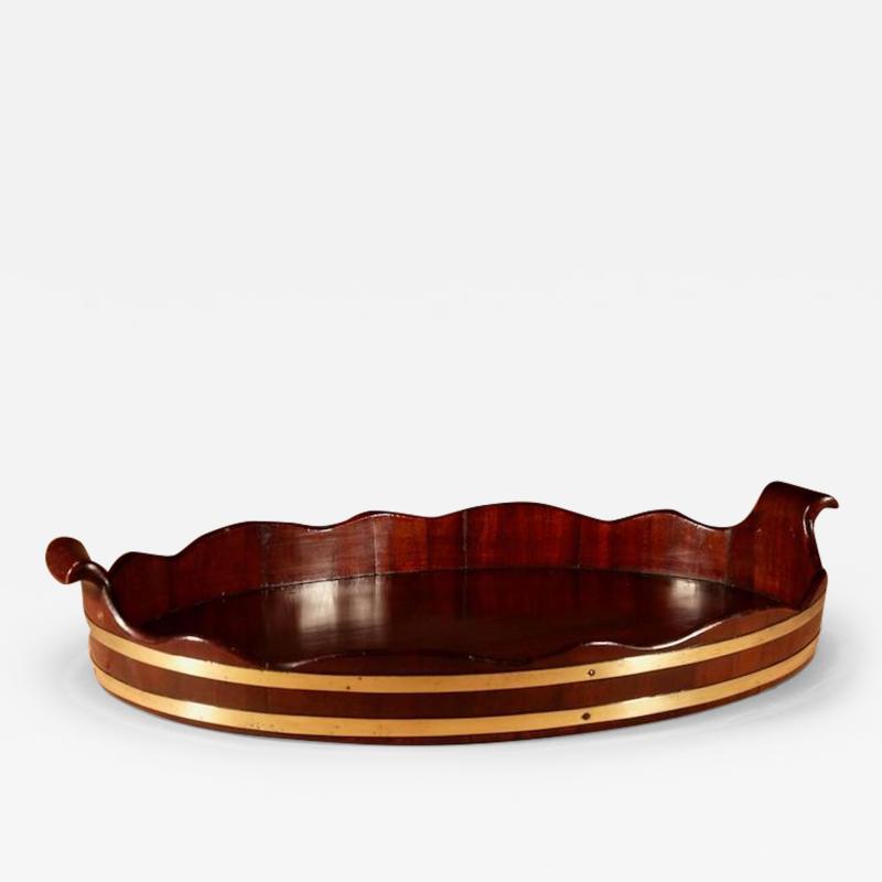  A Very Decorative and Useful Original Oval Mahogany Coopered Tray