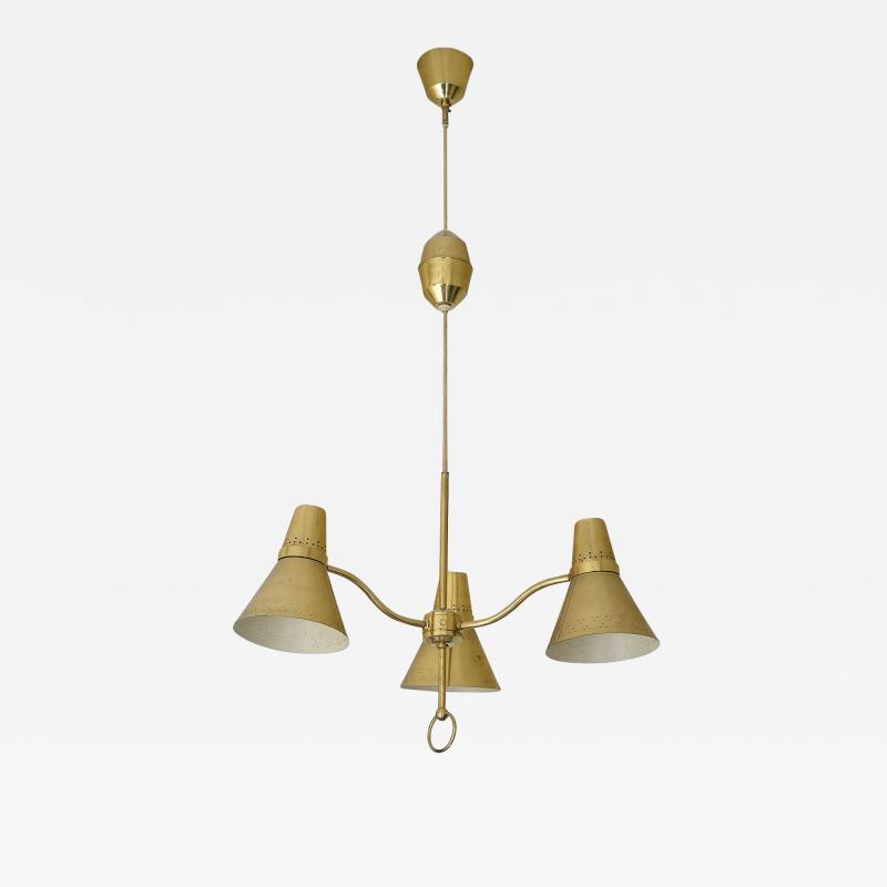 AB E Hansson Co AB E Hansson Height Adjustable Three Arm Pendant Light in Brass Sweden 1950s