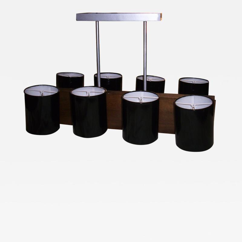  ADG Lighting Black Laquered Shade and Wood Hanging Light