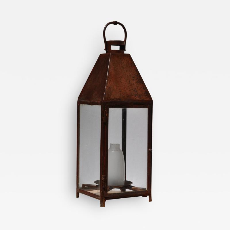  ADG Lighting Copper plated landscape lantern with frosted glass center