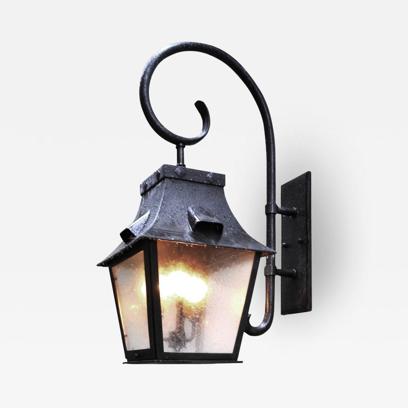  ADG Lighting Large Traditional Lantern with Forged Scroll Arm Brass Lantern