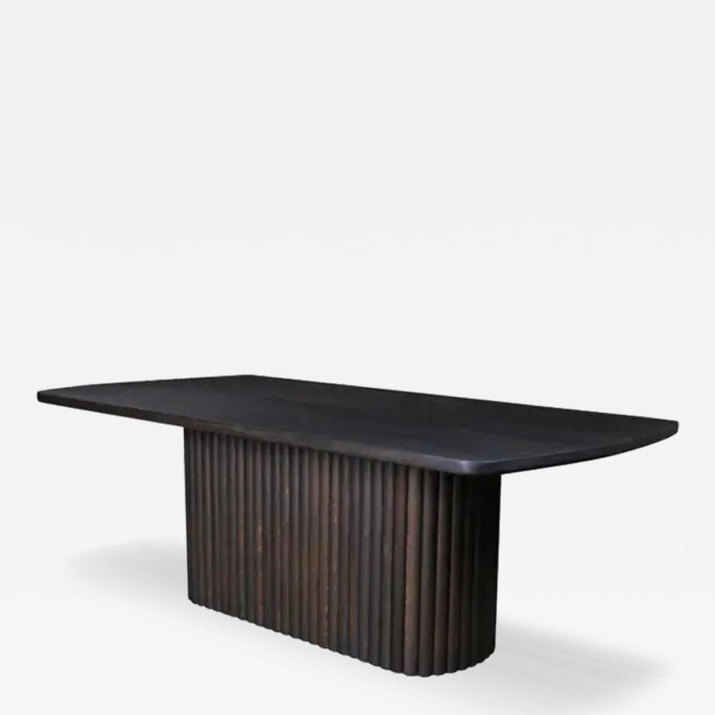  AMBROZIA 136L x 48W Tambour Pedestal Dining Table by Ambrozia Solid Dark Oak