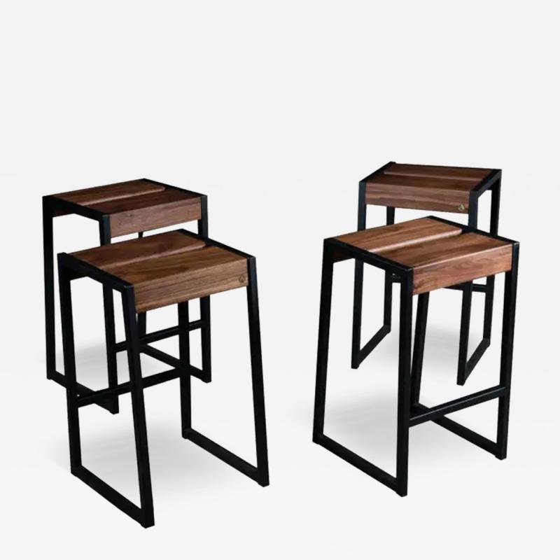  AMBROZIA 4x Liverpool Modern Backless Stools by AMBROZIA Solid Walnut Black Steel