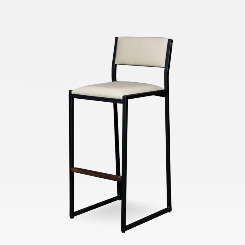  AMBROZIA Shaker Bar stool Chair by Ambrozia Solid Walnut Black Steel Cream Vinyl