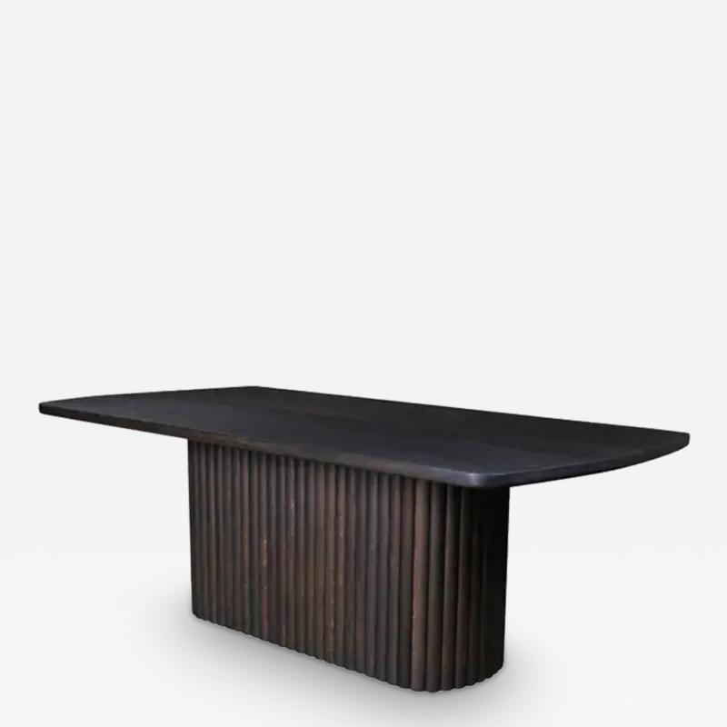  AMBROZIA Tambour Pedestal Dining Table by Ambrozia Solid Dark Oak