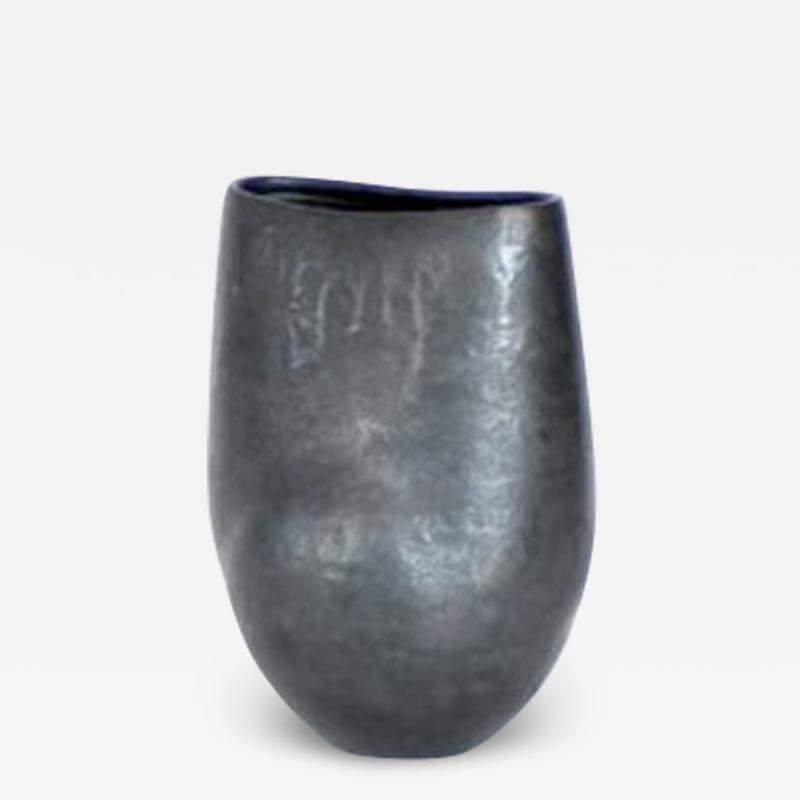  ANDRE BLOCH ANDRE BLOCH FRENCH BLACK CERAMIC LOW VASE