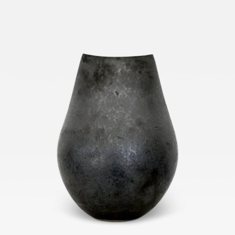  ANDRE BLOCH ANDRE BLOCH FRENCH BLACK CERAMIC LOW VASE