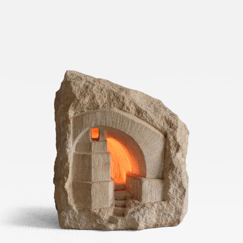  ARSENE GALISSON 1980s carved stone cave lamp