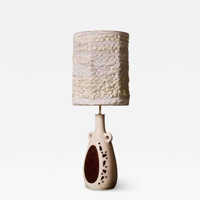  Accolay Pottery French Accolay Ceramic Table Lamp with Resin Inlay and Perforated Body