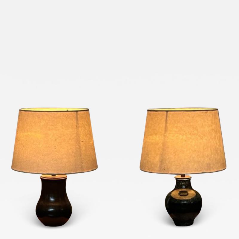  Accolay Pottery Matching Set of Two Accolay Small Bedside Lamps with Parchment Shades