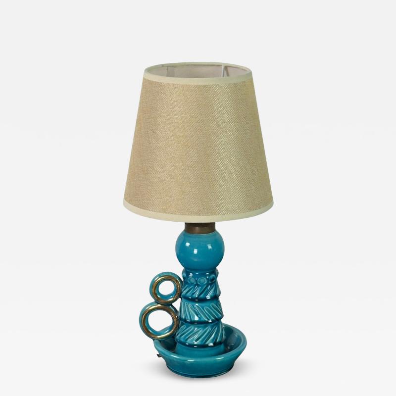  Accolay Pottery Small Turquoise Ceramic Candlestick Lamp by Accolay Pottery