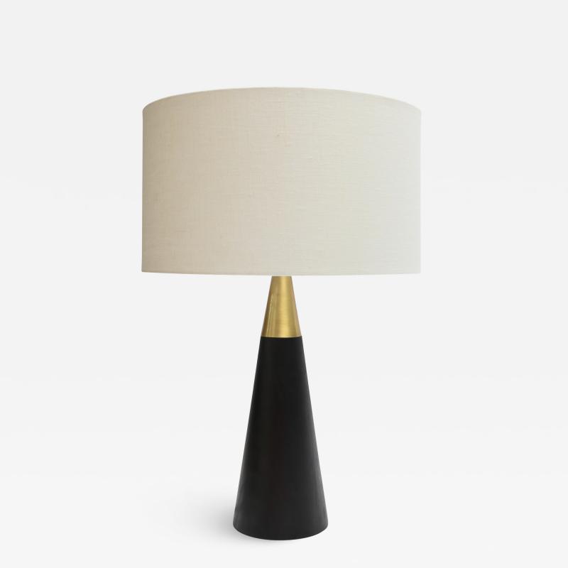  Adesso Studio Custom Brass and Black Table Lamp with Ivory Linen Shade
