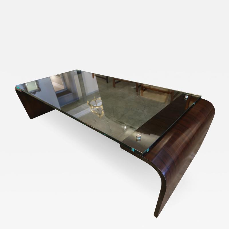  Adesso Studio Custom Large Rectangular Rosewood and Glass Coffee Table