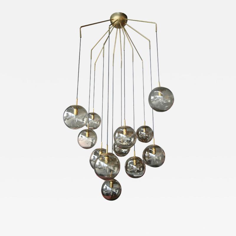  Adesso Studio Custom Mid Century Modern Style 12 Ball Smoked Glass Murano Chandelier