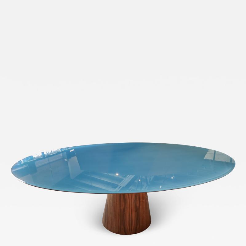  Adesso Studio Custom Mid Century Style Walnut Oval Dining Table With Glass Top
