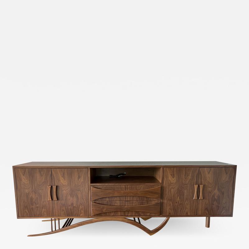  Adesso Studio Custom Mid Century Style Walnut Sideboard with Curved Leg