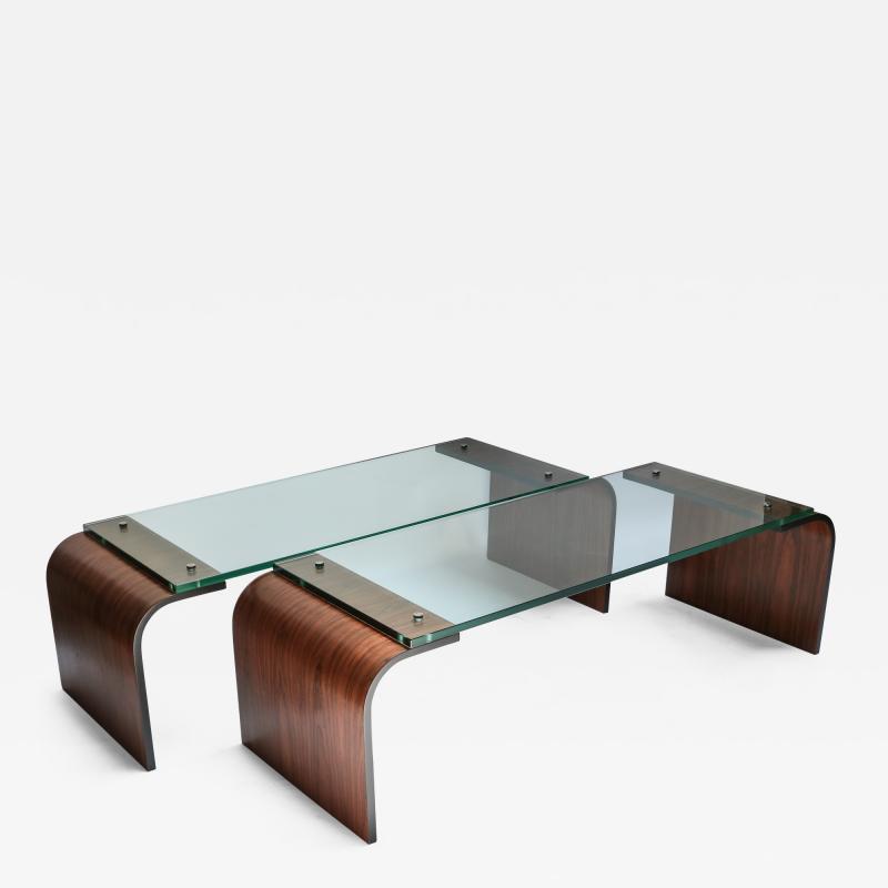  Adesso Studio Custom Rectangular Rosewood and Glass Coffee Table