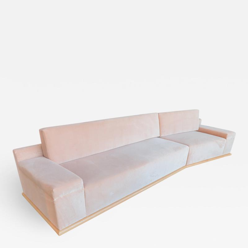  Adesso Studio Custom Sectional Sofa in Blush Pink Velvet with Maple Wood Base