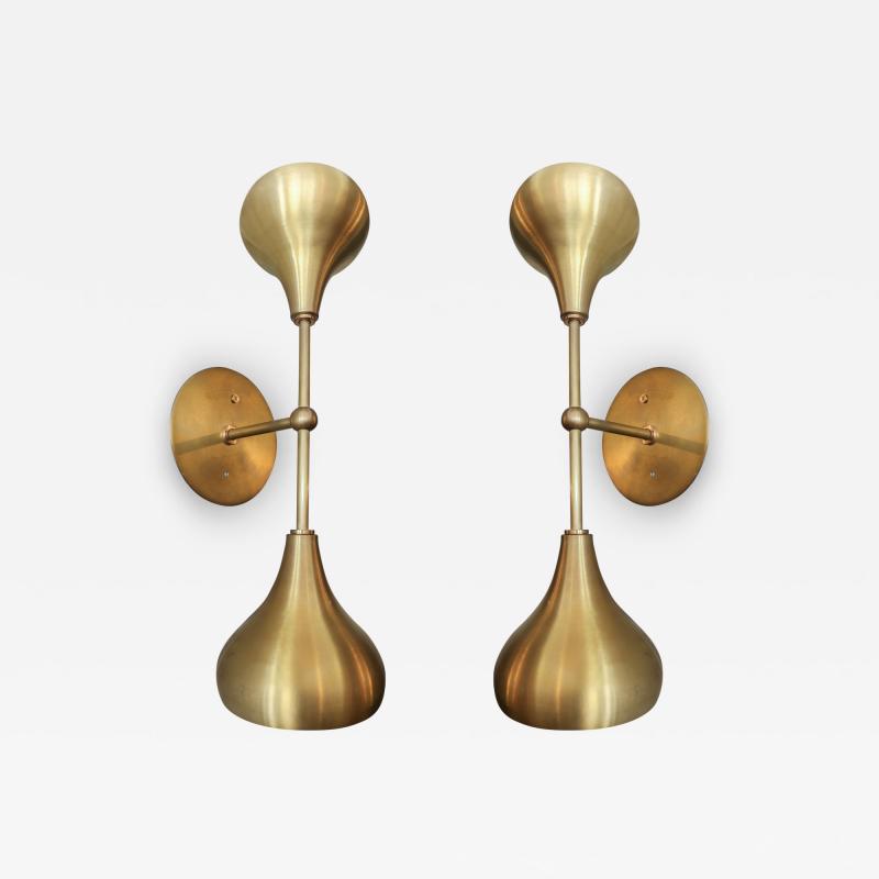  Adesso Studio Pair of Custom Brass Double Head Mid Century Style Sconces by Adesso Imports