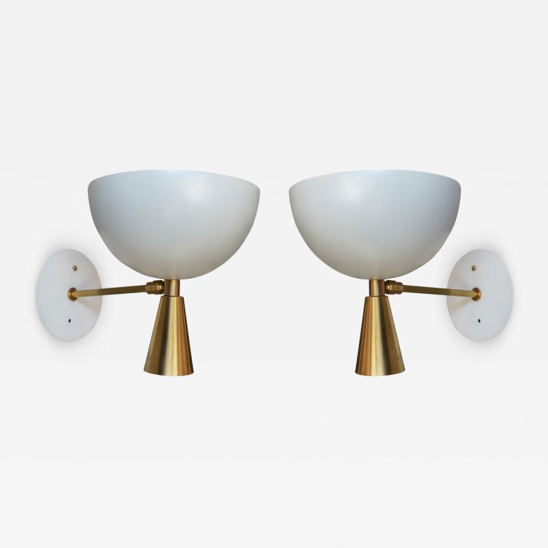  Adesso Studio Pair of Custom Brass and White Metal Mid Century Style Sconces by Adesso Imports