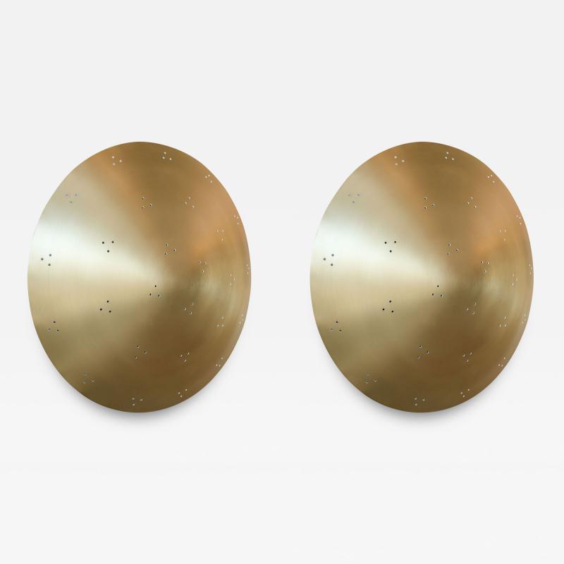  Adesso Studio Pair of Custom Perforated Metal Brass Conical Convex Sconces