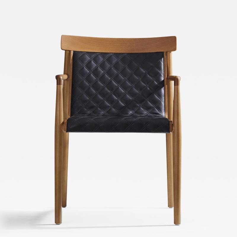  Adolini Simonini Contemporary Chair in Natural Solid Wood Upholstered Quilted No Arms