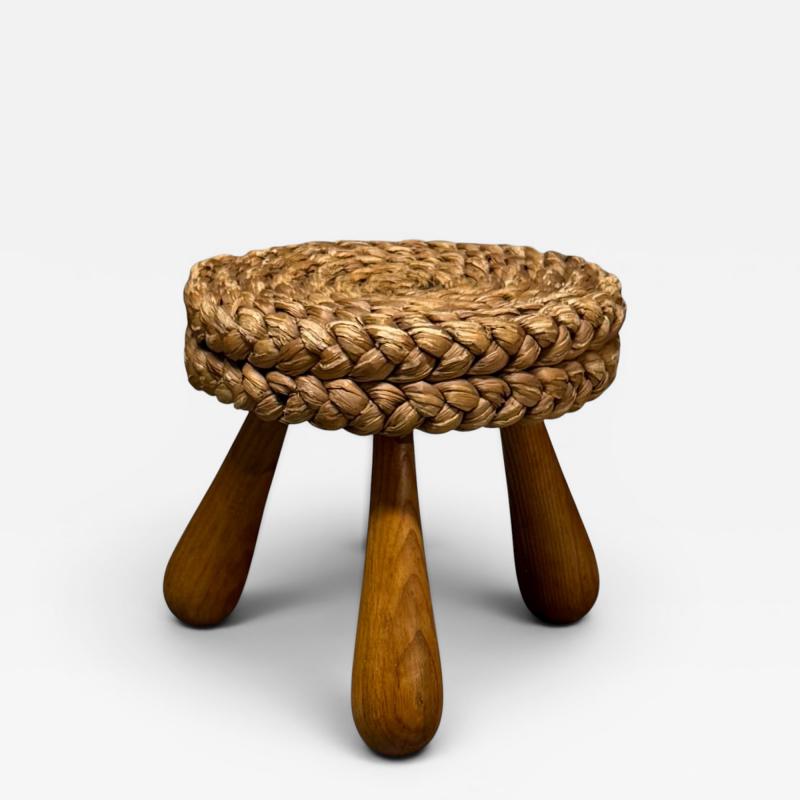  Adrien Audoux Frida Minet Adrien Audoux Frida Minet Woven Raffia Tripod Stool France 1950s