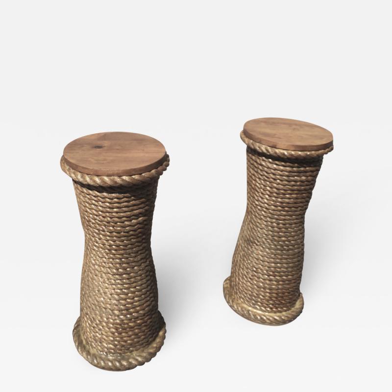  Adrien Audoux Frida Minet Audoux Minet French Riviera Pair of Rope Side Tables or Pedestals