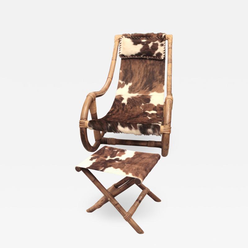  Adrien Audoux Frida Minet Deckchair and footstool by Audoux Minet France circa 1950