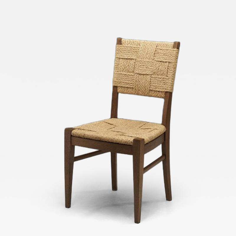  Adrien Audoux Frida Minet Oak and Woven Rope Chair by Audoux Minet France Mid 20th Century