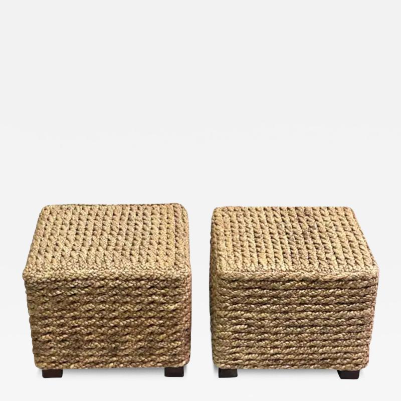  Adrien Audoux Frida Minet Pair of French Mid Century Rope Stools Benches by Adrien Audoux Frida Minet