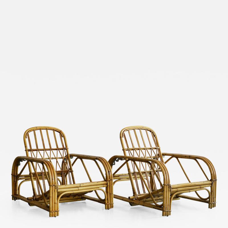  Adrien Audoux Frida Minet RARE AUDOUX MINET RATTAN LOUNGE CHAIRS