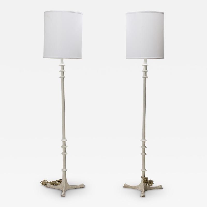  Alberto Deigo Giacometti Pair Of Italian Mid Century White Painted Turned Post Floor Lamps Giacometti