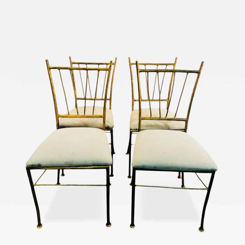  Alberto Diego Giacometti BRUTALIST SUITE OF FOUR GOLD METAL DINING CHAIRS IN THE MANNER OF GIACOMMETTI
