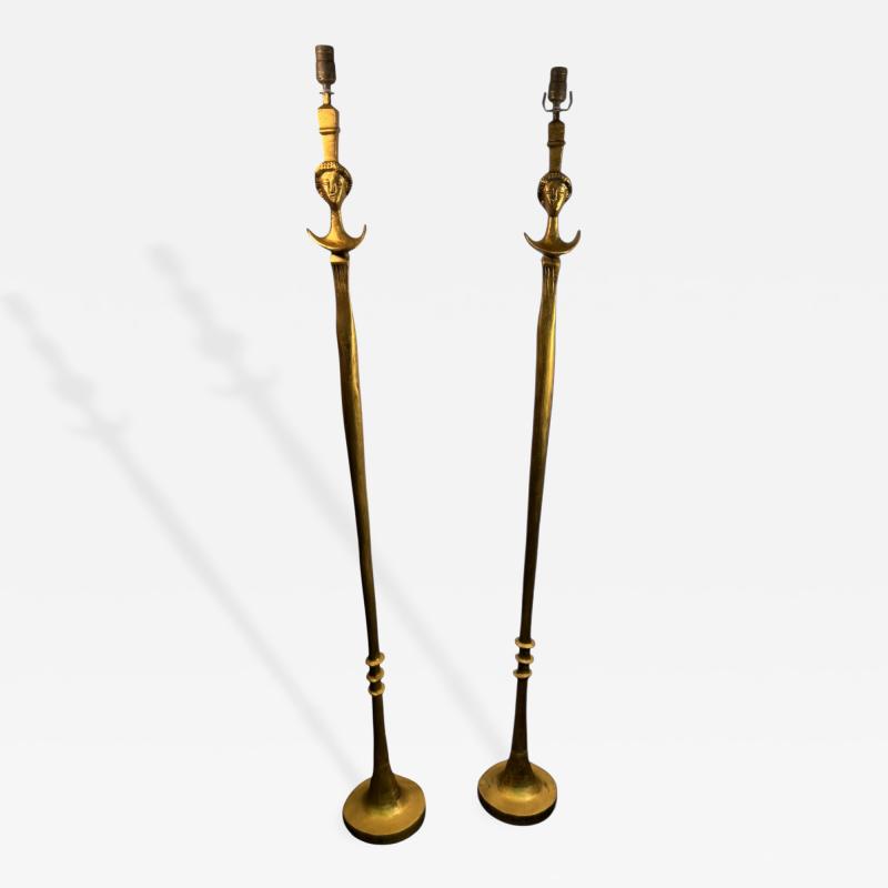  Alberto Diego Giacometti GILT BRONZE PAIR OF TETE DE FEMME FLOOR LAMPS AFTER DIEGO GIACOMETTI
