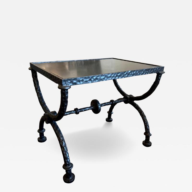  Alberto and Diego Giacometti 2 French Hammered Wrought Iron Benches Side Tables in the Style of Giacometti