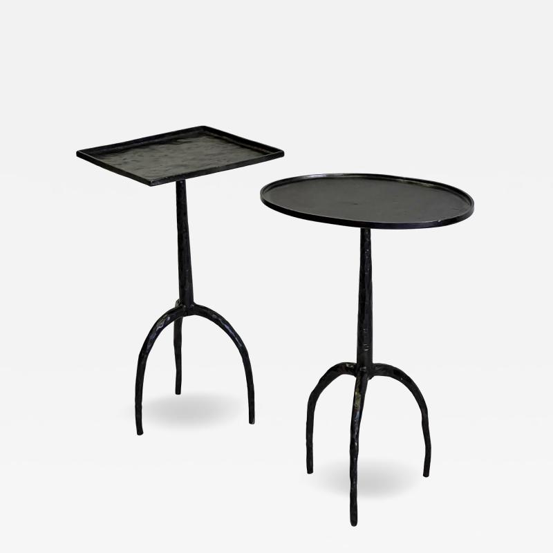  Alberto and Diego Giacometti Pair of French Hammered Wrought Iron Side Tables in style of Diego Giacometti