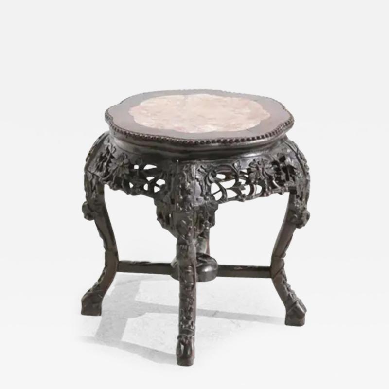  Alco China 1 Antique Chinese Carved Wood Stand With Marble Insert