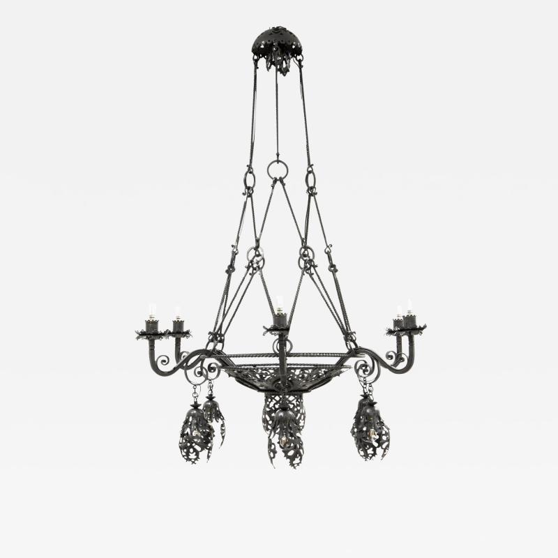  Alessandro Mazzucotelli Alessandro Mazzucotelli Chandelier in Wrought Iron