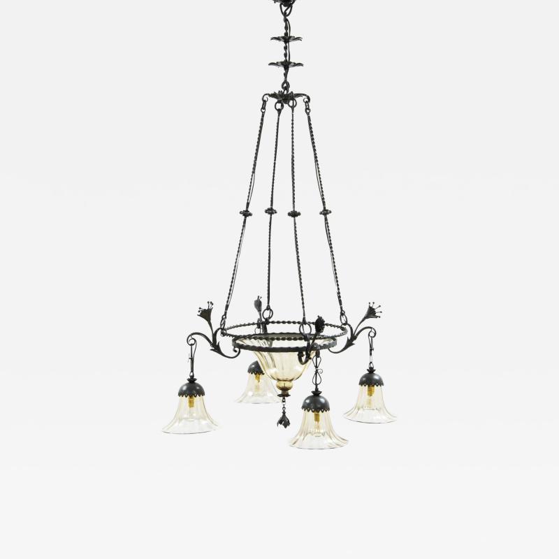  Alessandro Mazzucotelli Alessandro Mazzucotelli Wrought Iron Chandelier