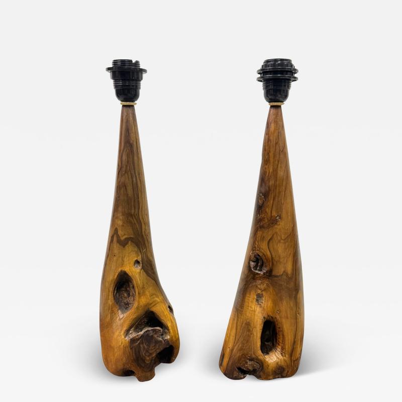  Alexandre Noll Pair of French Organic Modern Craftsman Olive Wood Table Lamps Alexandre Noll