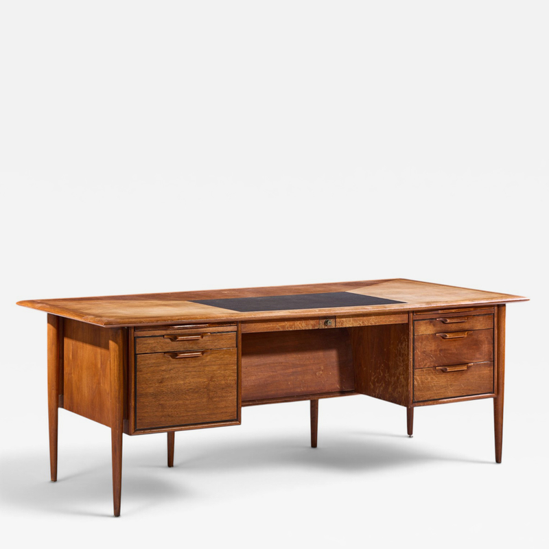  Alma Desk Company Alma Castilian Mid Century Walnut and Leather Executive Desk