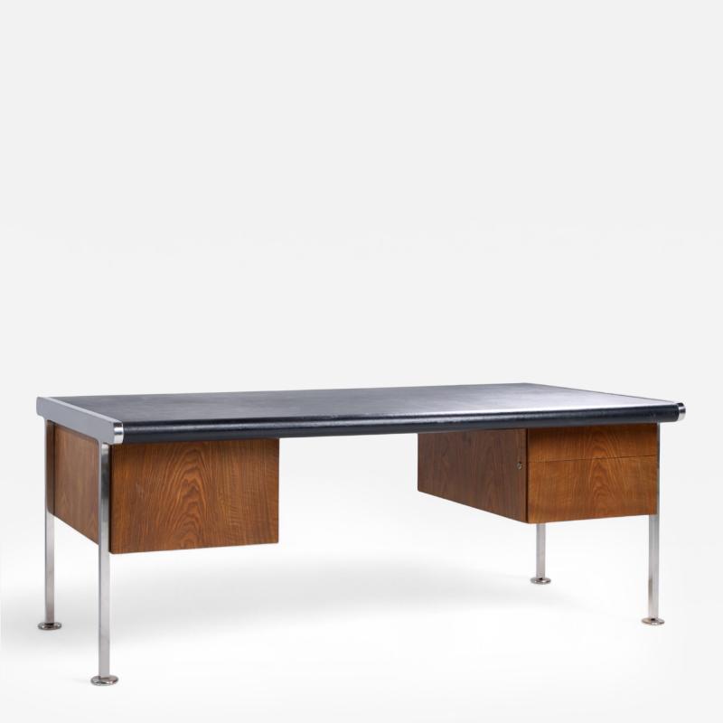  Alma Desk Company Alma Style Mid Century Leather and Chrome Executive Desk